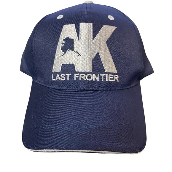 NWOT AK Alaska Last Frontier Ball Cap Navy Blue w/Silver Graphic Hook & Loop - Picture 1 of 6